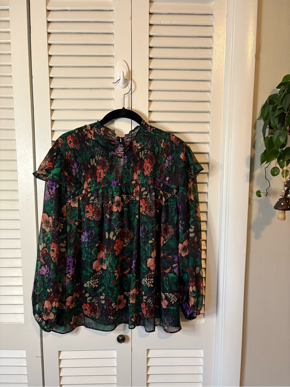 Cato Floral Long Sleeve semi-sheer Blouse XL